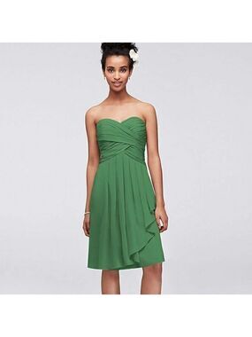 David's Bridal Crinkle Chiffon with front cascade Size 6